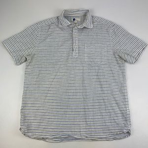 Boden Mens Size M Linen Blend Short Sleeve 1/4 Button Down Collared Shirt Blue